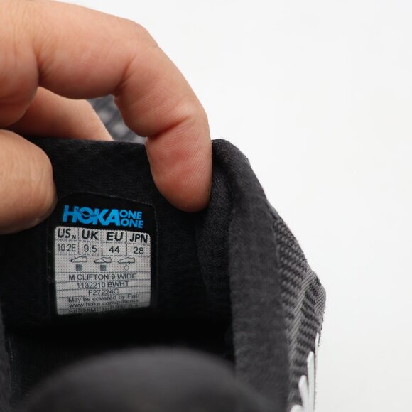 Hoka One One Clifton 9 Running Men's 10 EE Black White Mesh Road 1132210 BWHT - Picture 3 of 9